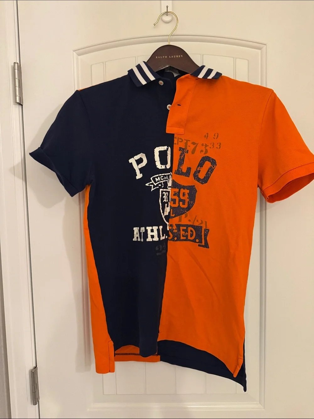 Ralph Lauren Two-Tone Navy & Orange Split Polo